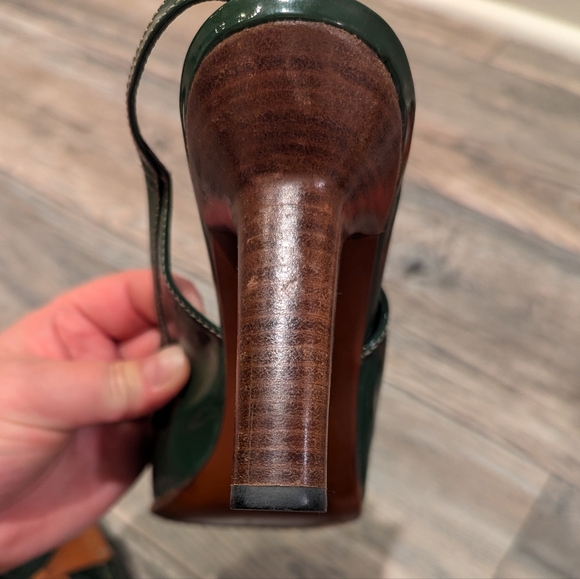 PRADA Vintage Slingback Heels Green and Tan Patent Leather Size 40 1/2 Dust Bags - Picture 8 of 17